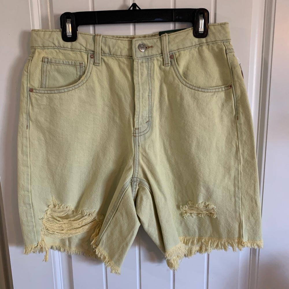 Womens  High Rise Wide Leg Bermuda Jean Shorts